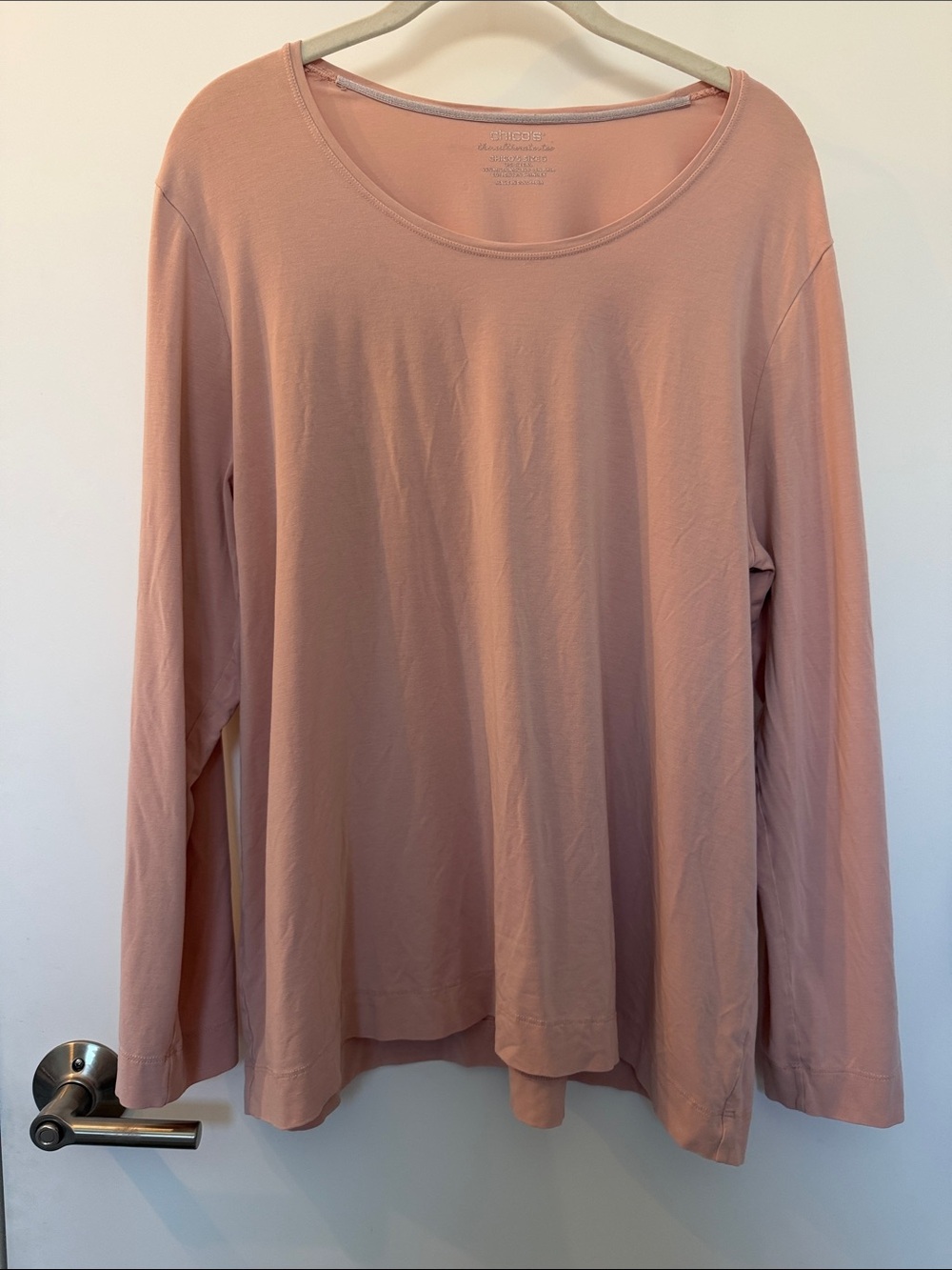 Chico’s Sz 3 (16/18) Women's Long Sleeve Scoop Neck Top - Blush Pink
